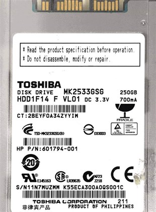 TOSHIBA MK2533GSG 250 GB 1.8